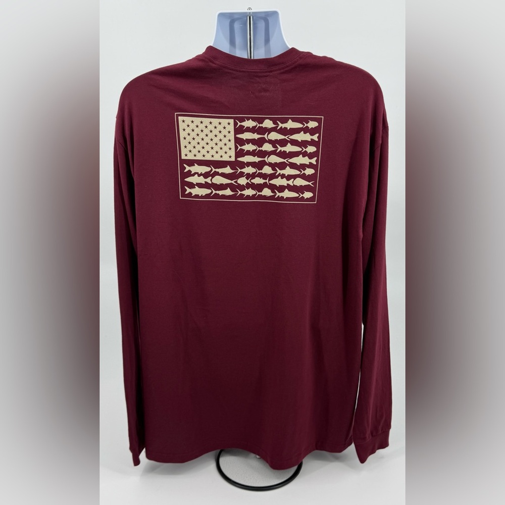 Columbia PFG Long Sleeve Tee T-Shirt Maroon w/Tan Fish Flag 100% Cotton Mens XXL